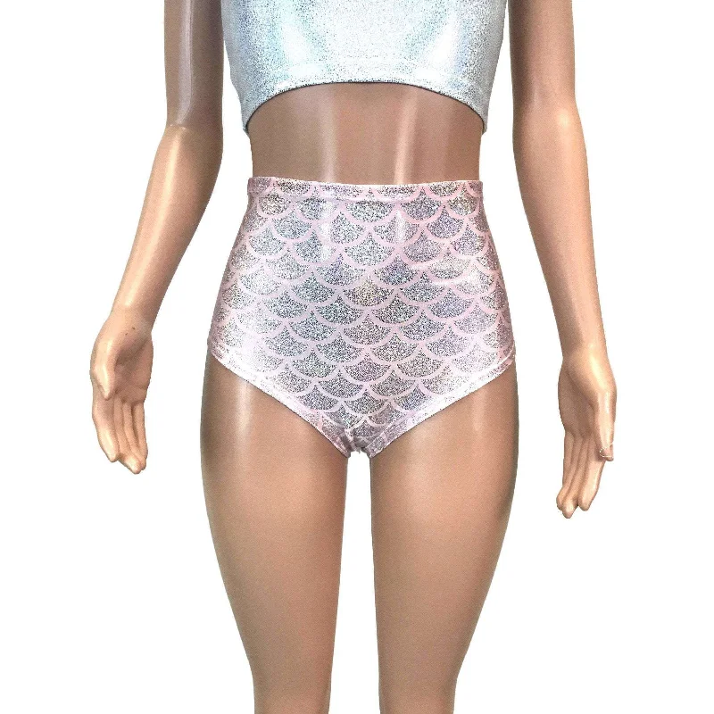 High Waist Hot Pants - Light Pink Mermaid Scales Relaxed Fit Trousers