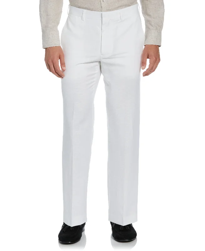Linen Blend Flat Front Pant - White Trendy Velvet Pants