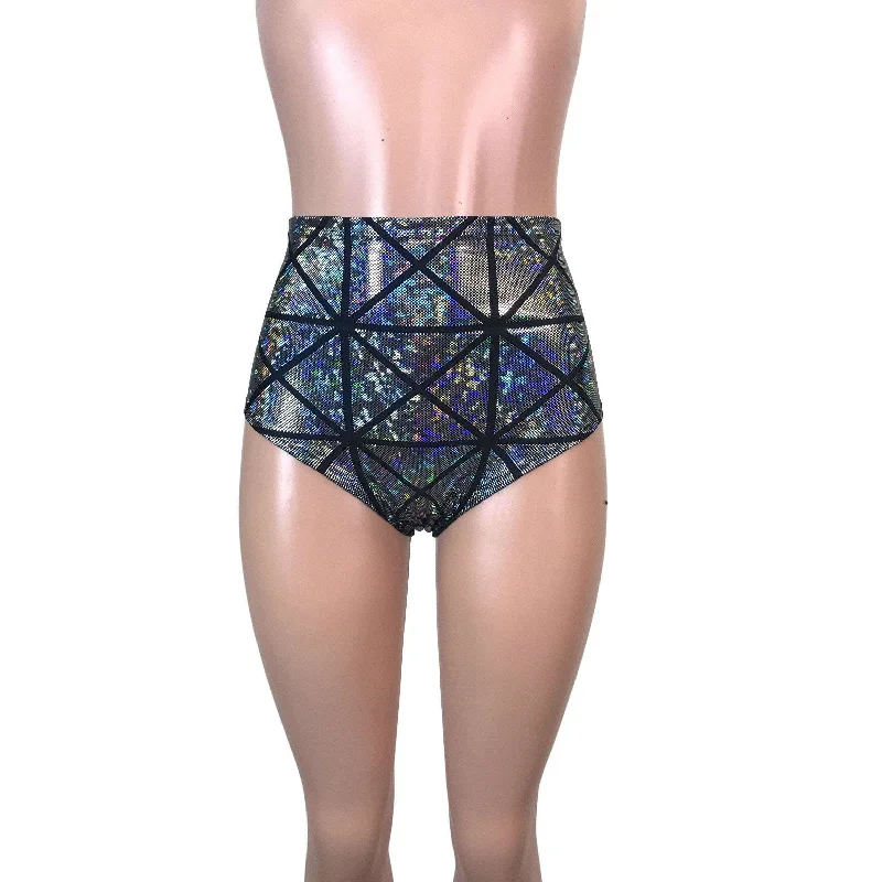 High Waist Hot Pants - Silver Glass Pane Formal Dress Pants