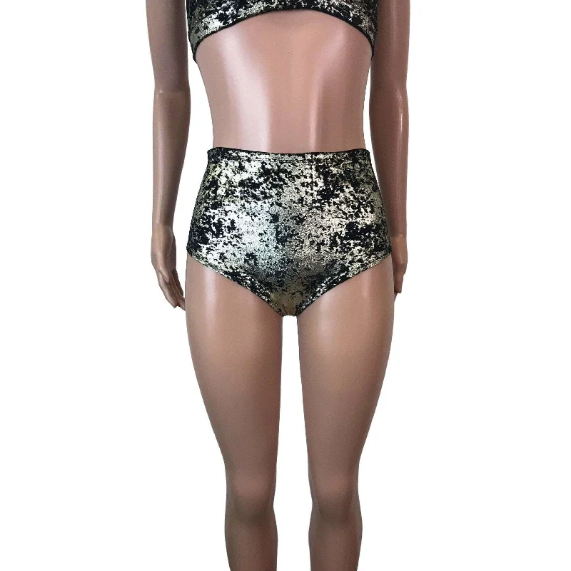 High Waist Hot Pants - Gunmetal on Black Gilded Velvet Modern Bootcut Pants