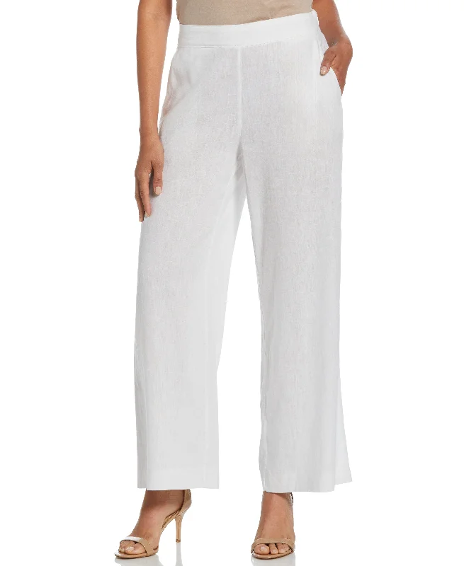Linen Blend Wide Leg Flat Front Pant Chic Black Leggings