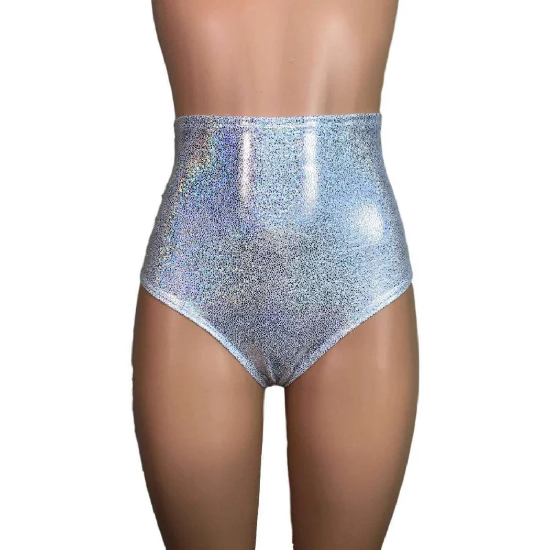 High Waist Hot Pants - Silver Holographic Cozy Full-Length Pants