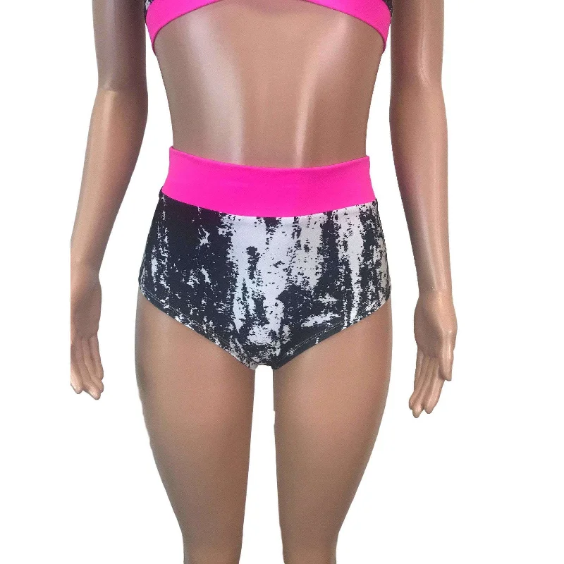 High Waist Hot Pants - Black & White w/ Hot Pink Chic Slim Fit Pants