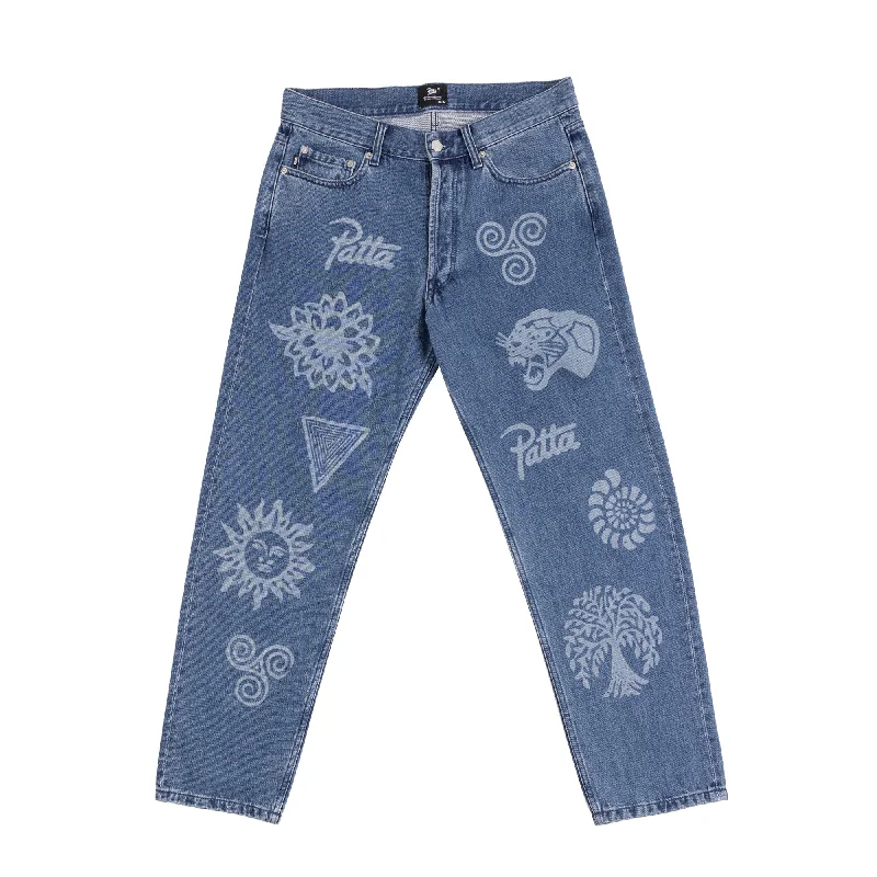 Patta Mens Hope Love Peace Denim Pants Slim Fit Casual Pants