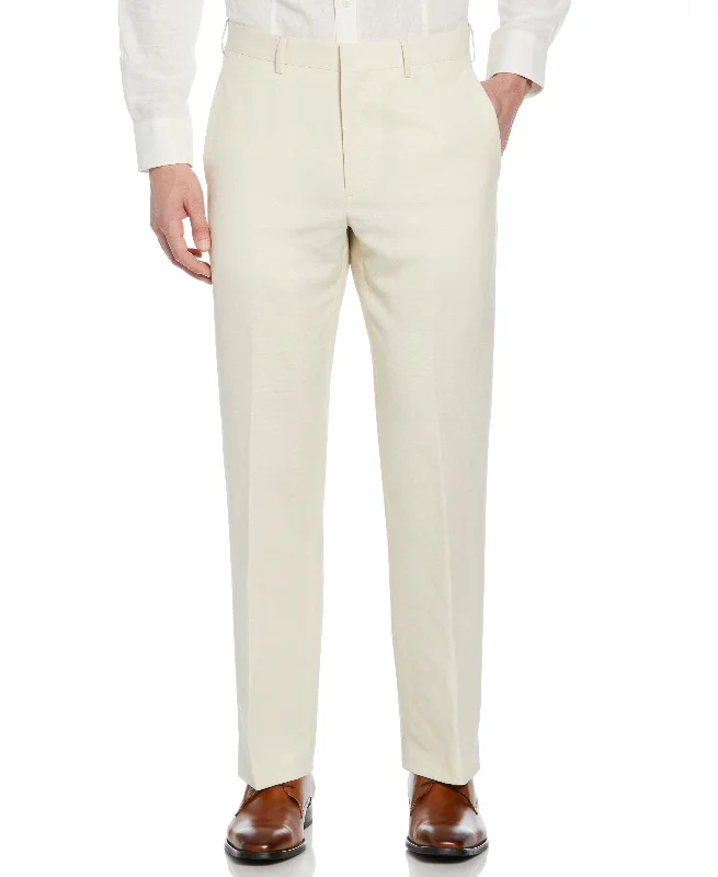Linen-Blend Flat Front Pant - Cream Relaxed Linen Pants
