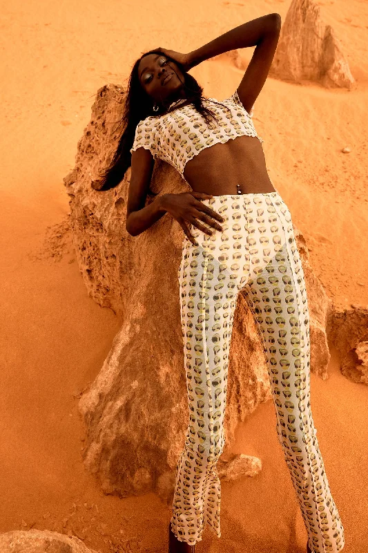 Nora Mesh Straight Leg Pant - Alien Print Classic Cropped Pants
