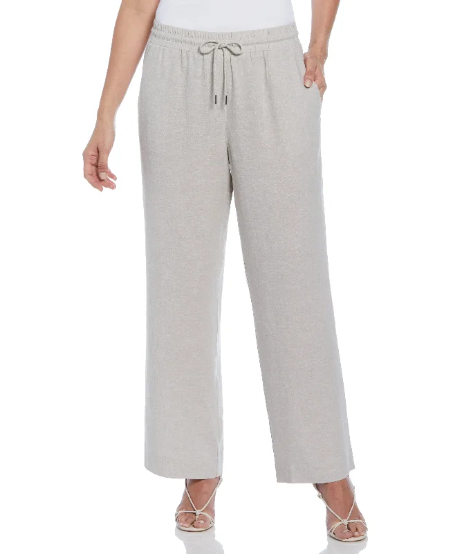 Cross Dyed Linen Blend Wide Leg Drawstring Pant Trendy Tapered Pants