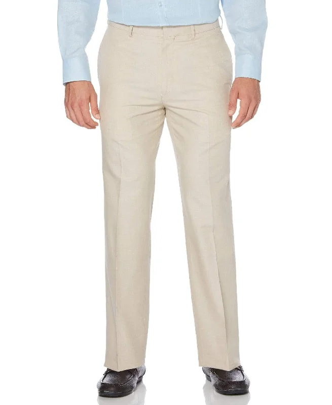 Big & Tall Cotton-Linen Flat Front Textured Pants Modern Skinny Pants