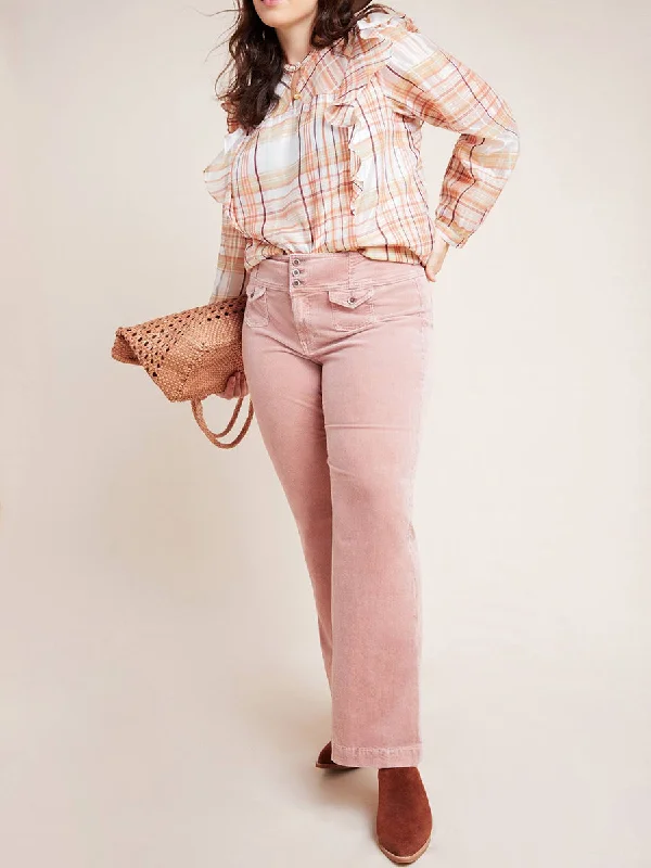 Plus Size High-Rise Bootcut Corduroy Pants Elegant Dress Pants