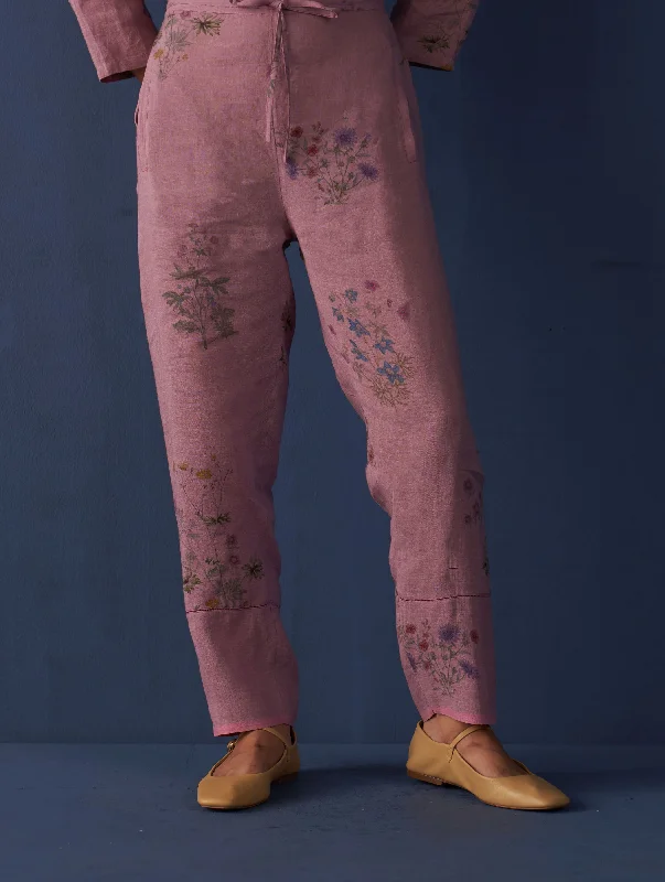 Nori Botanical Linen Pant - Lavender Trendy Palazzo Pants