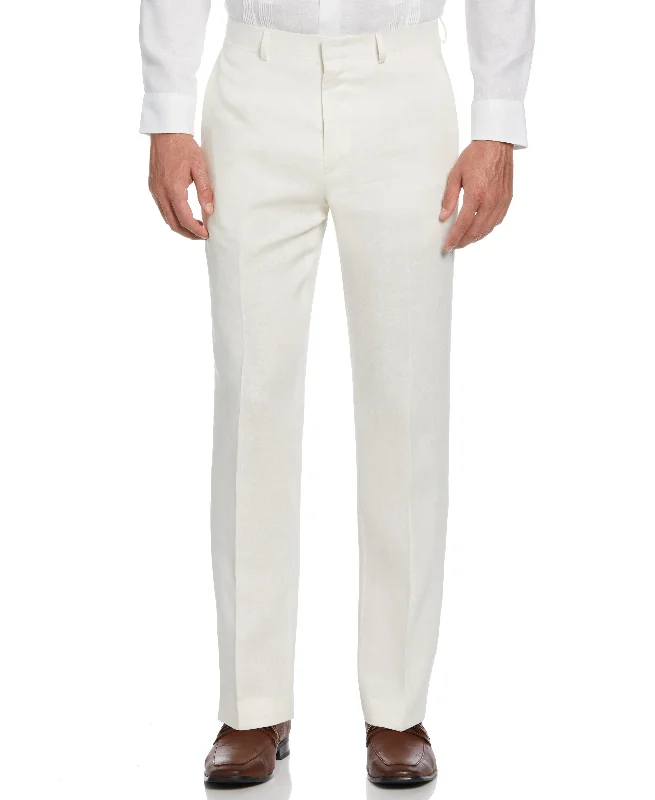 100% Linen Solid Flat Front Pant Casual Lounge Pants