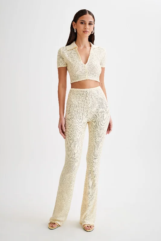 Huntley Sequin Knit Pants - Lemon Classic Pleated Pants