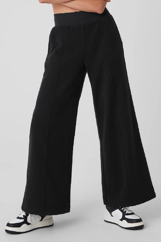 Polar Fleece High-Waist Snowdrift Wide Leg Pant - Black Casual Wide Pants