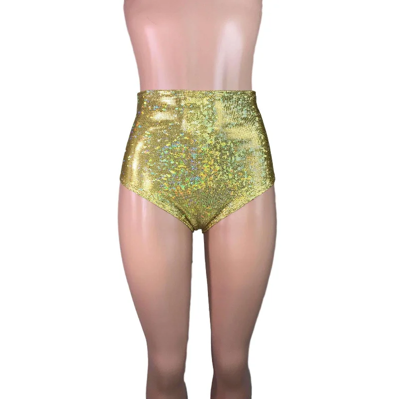 High Waist Hot Pants - Gold Shattered Glass Elegant High-Waist Pants