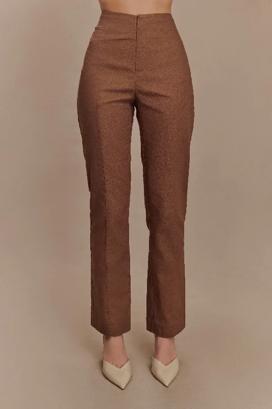 Dora Linen Straight Leg Pant - Cacao Brown Trendy Printed Pants