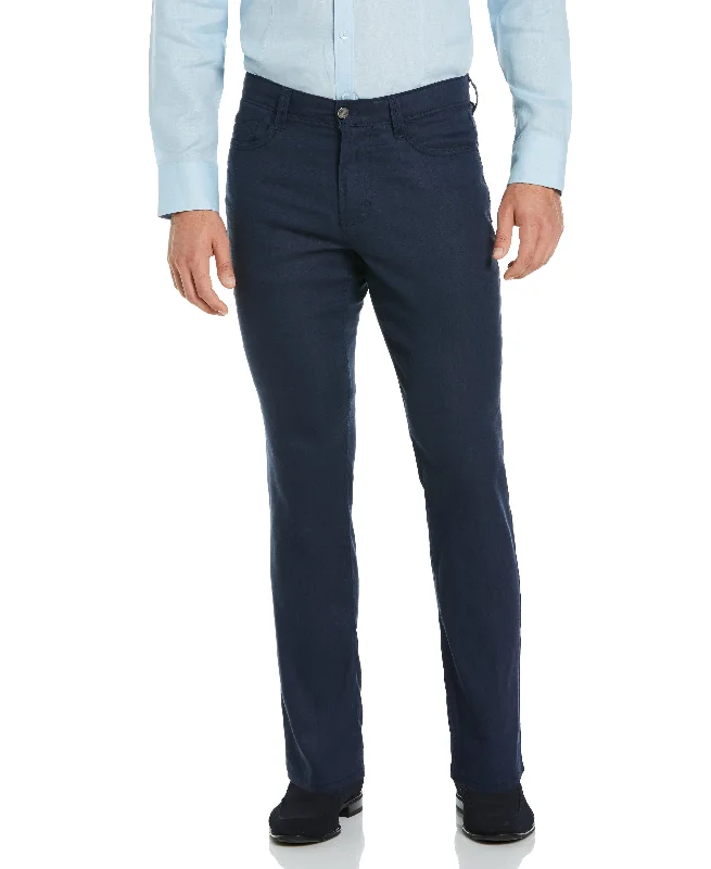 Linen-Blend Stretch 5-Pocket Pants Cozy Full-Length Pants