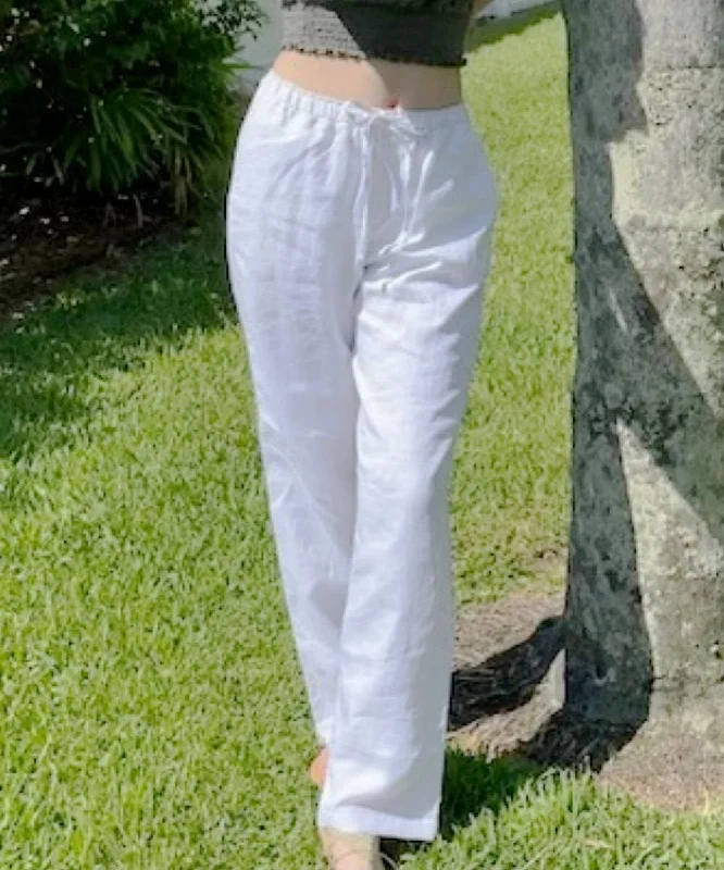 'Alicia' Wide Leg, Drawstring Petite Plus Sized Women's Linen Pant - Size 2XL - White - FINAL SALE Soft Stretch Leggings 'Alicia' Wide Leg, Drawstring Petite Plus Sized Women's Linen Pant - Size 2XL - White - FINAL SALE Soft Stretch Leggings