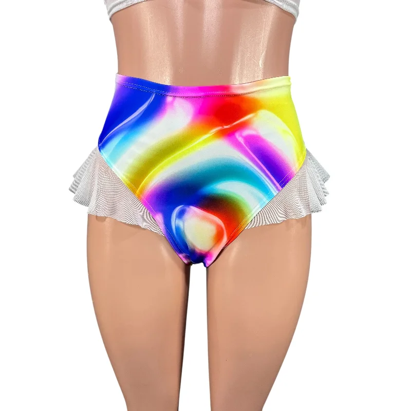 Ruffle Hot Pants High-Waisted Cheeky Bikini in Poly Orb Spandex Comfy Athletic Pants