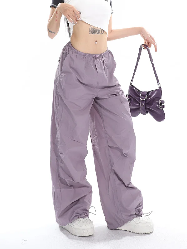 Sofia Solid Color High Waist Straight Leg Drawstring Baggy Loose Parachute Cargo Pants Elegant High-Waist Pants Sofia Solid Color High Waist Straight Leg Drawstring Baggy Loose Parachute Cargo Pants Elegant High-Waist Pants
