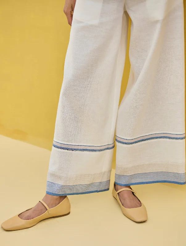 Lyla Stripe Border Pant - Ivory Soft Stretch Pants