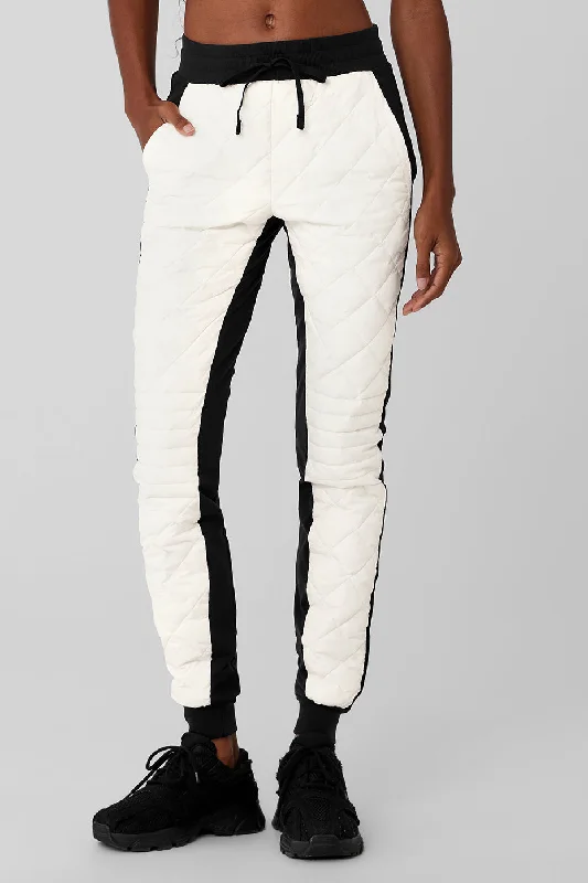 Airbrush Winter Warm High-Waist Moto Puffer Pant - Black/Ivory Comfortable Denim Trousers