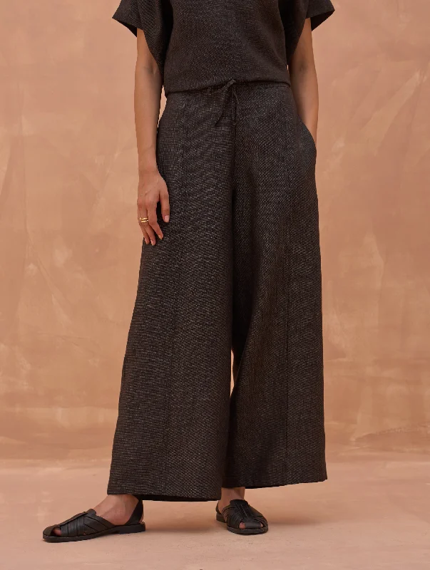 Liz Linen Pant - Charcoal Comfortable Pleated Pants