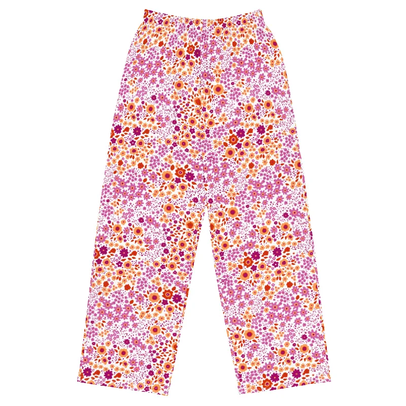 Lesbian Flowers Wide-Leg Pants High-Waist Jeans