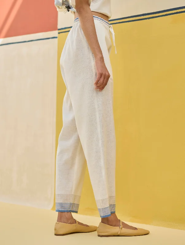 Reya Classic Border Pant - Ivory Elegant Wool Trousers