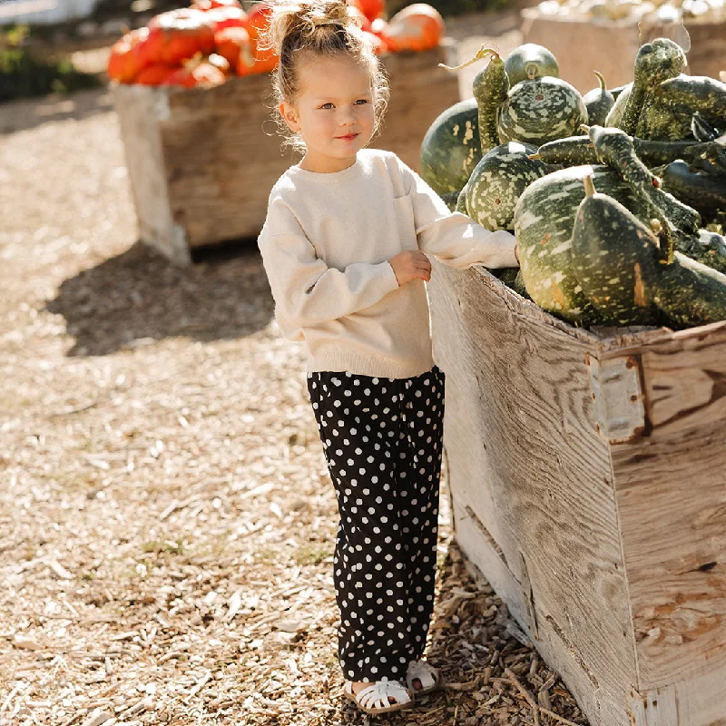 Mini Audrey Wide Leg Pants, Black Polka Dot Classic Stretch Pants
