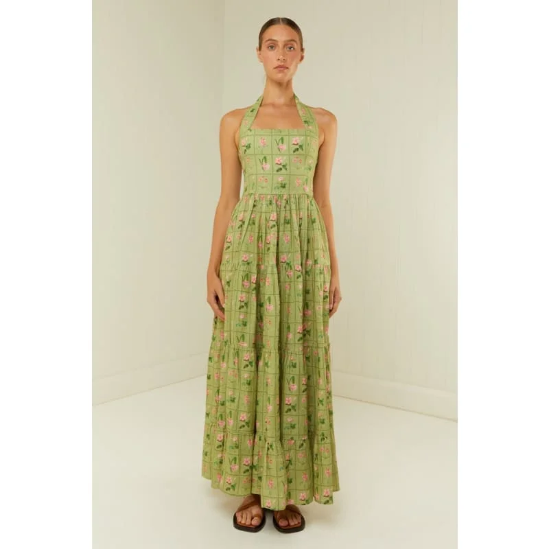 Willow Dress | Green Floral Tile