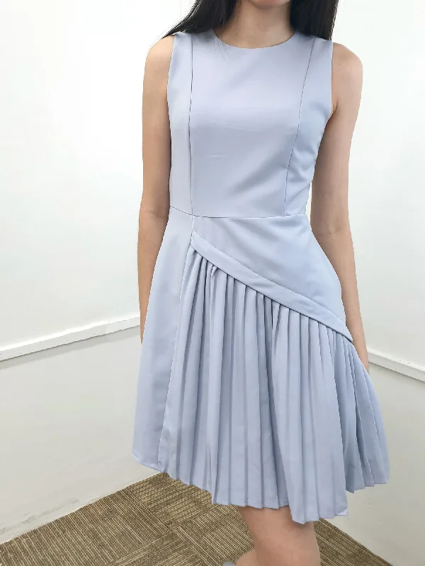 Pleated Slant Hem Dress