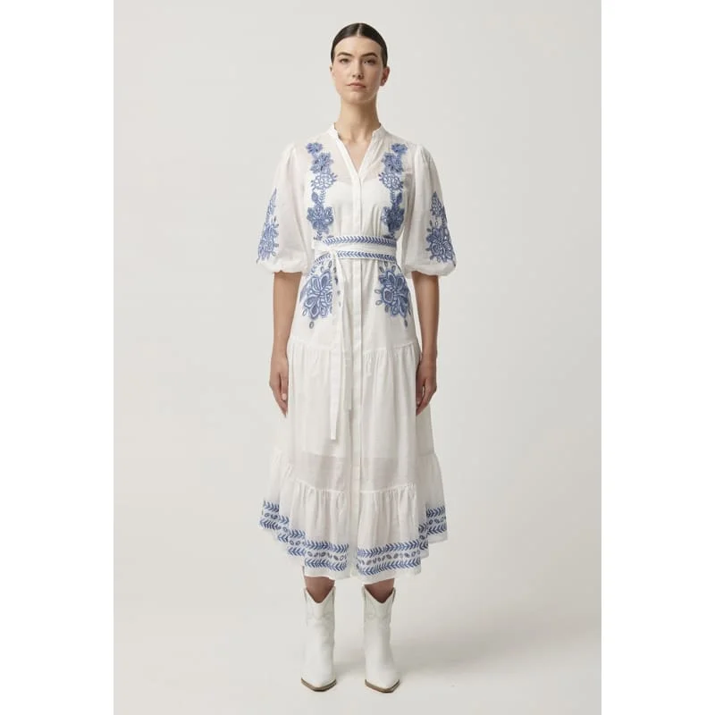 Gabriette Embroidered Cotton Slub Dress | Milk