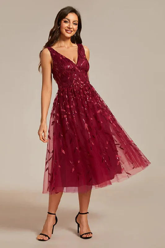 A-Line Tea Length Glitter Dress CM0195
