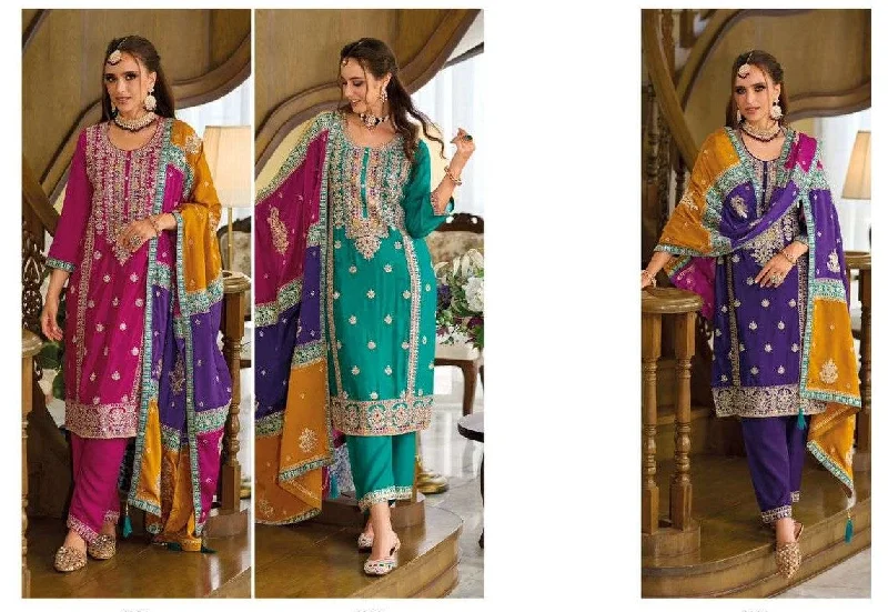 [Ready SG Stock] Party, Wedding-Wear Pure Chinon Silk 3 Pcs Punjabi Suit with Multi-Color Dupatta [ Premium Indian Dresses]