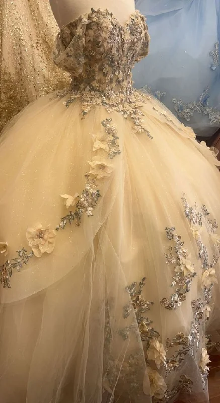 Champagne quince dress with flowers corest sweet16 dress off the shoulder ball gown S2316 Champagne quince dress with flowers corest sweet16 dress off the shoulder ball gown S2316