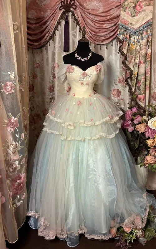 Sweet Off Shoulder Tulle Floral Quinceanera Dress Evening Ball Gown, DP4124