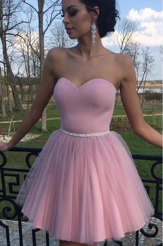 Sweetheart A-line Short Pink Homecoming Dress with Crystals Belt
