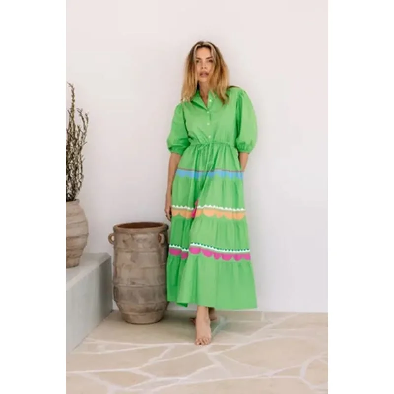 Santorini Embroidered Dress | Lime