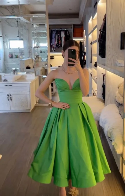 Fashion Sweetheart Green Satin Prom Dress Birthday Dress cc1874