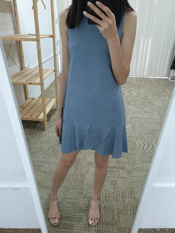 Waves Hem Linen Peplum Dress