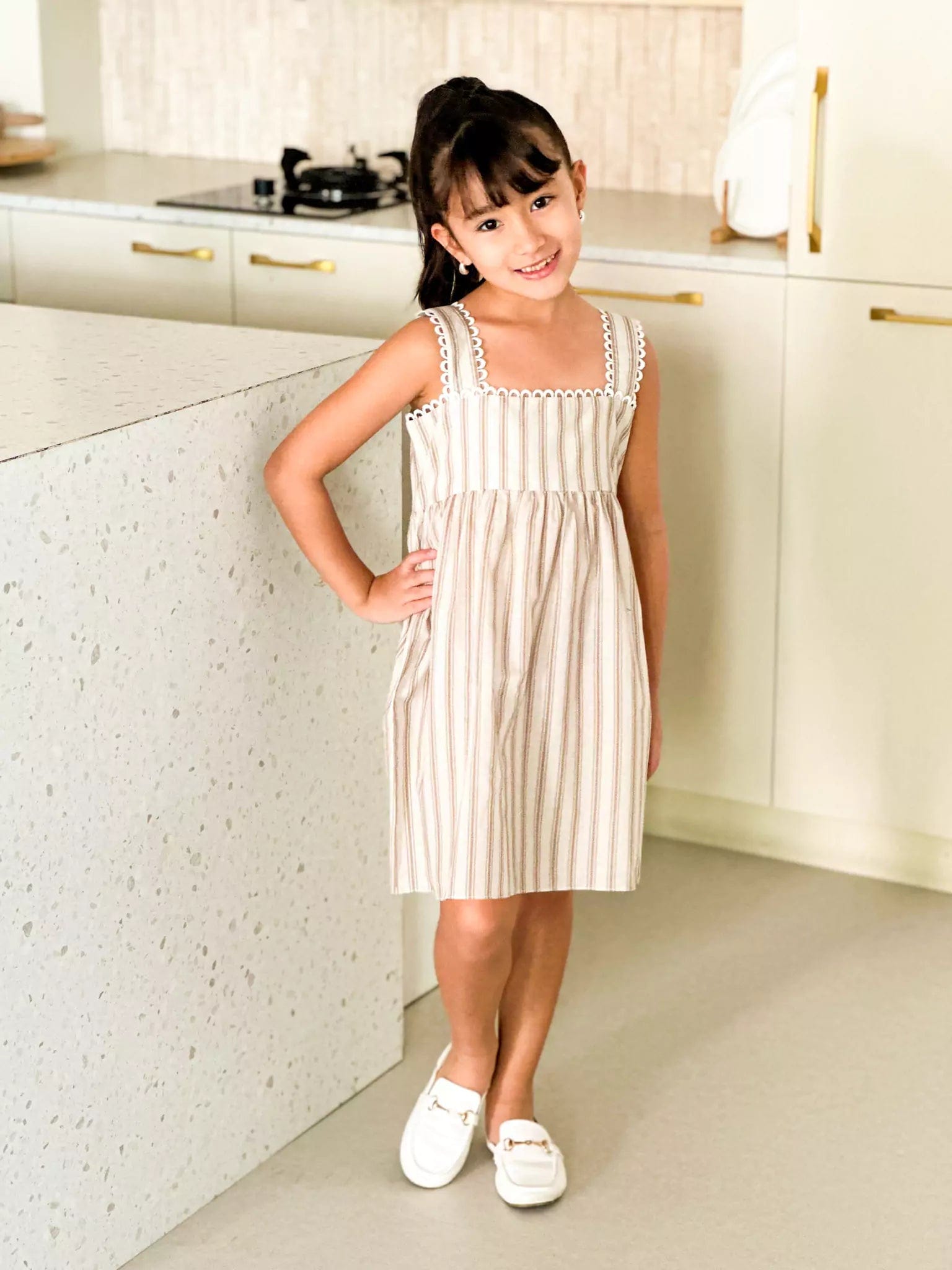 Mini Braun Stripes Long Dress