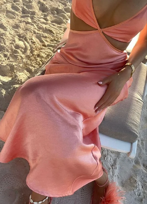 Simple Spaghetti Straps V Neck Satin Long Party Prom Dress  cc2038