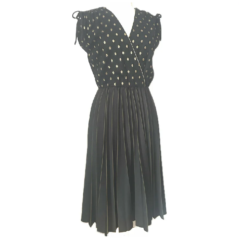 Black and gold sunray pleat 1970s disco dress
