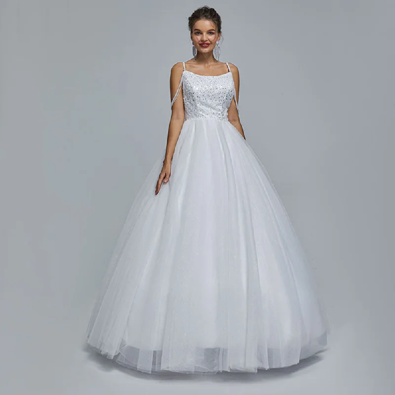 White Ball Gown Maxi Prom Evening Dress with Straps EN5305
