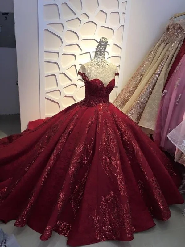 Sparkly Sequins Red Off The Shoulder Ball Gown Fashion A Line Sweet 16 Dress cc1750