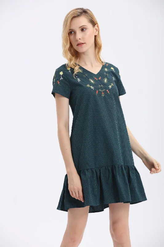 Gingham V Neck Dress