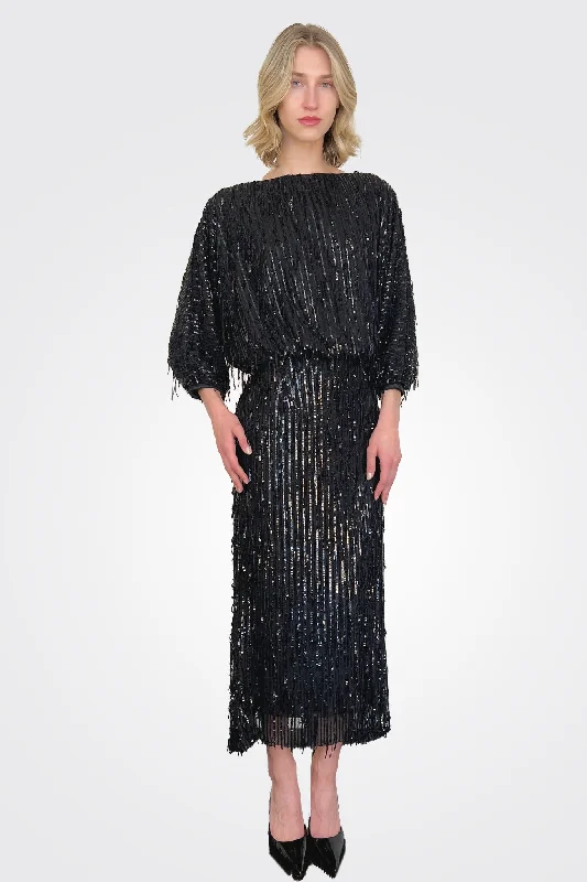 Long Sequin Dress - Black