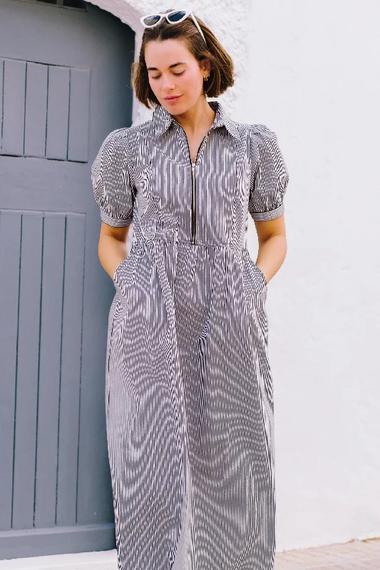Gillian Midi Smock Dress - Monochrome Stripe
