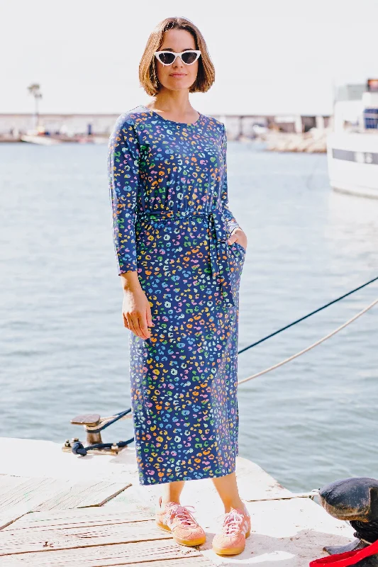 Pernella Midi Jersey Dress - Bright Navy, Mottled Leopard