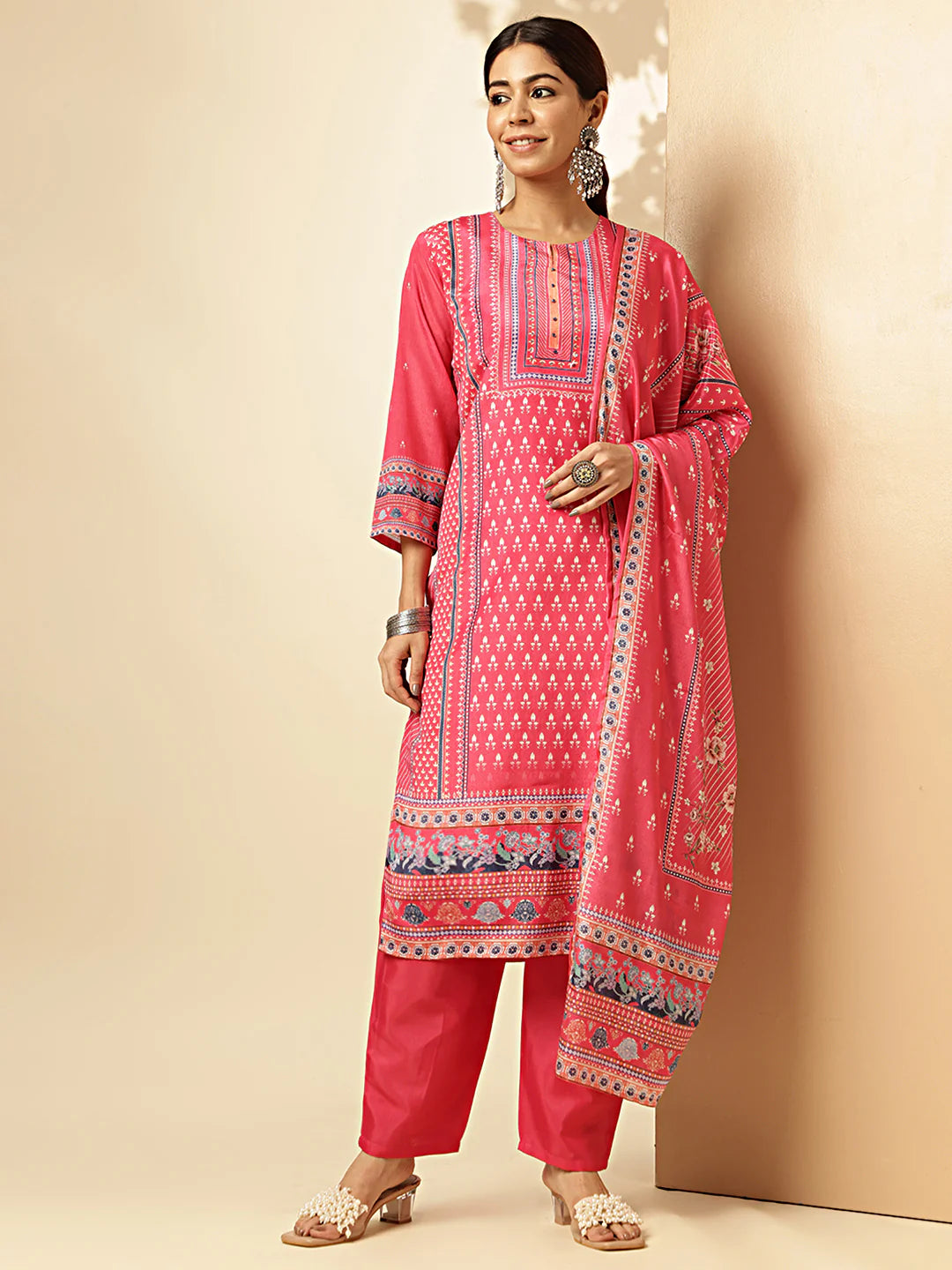 [Ready SG Stock] Sobar Pink Digital Printed Softest Chinon Straight cut 3 Pcs Punjabi Suit with Dupatta [ Indian Dresses ]